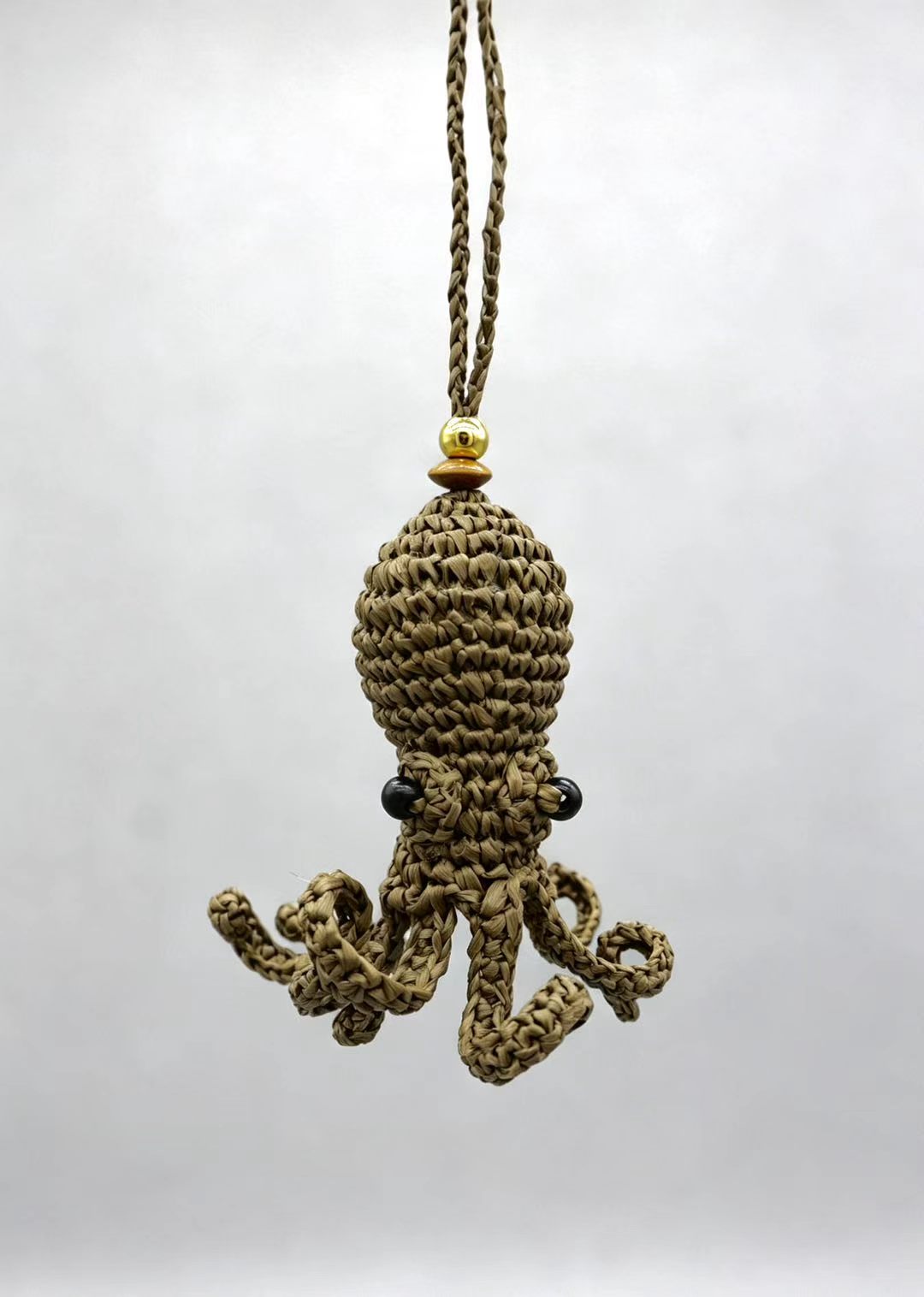 Handwoven Octopus Bag Charm - Natural Straw Keychain