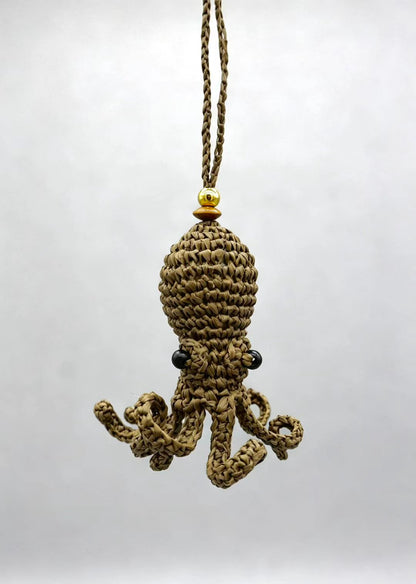 Handwoven Octopus Bag Charm - Natural Straw Keychain