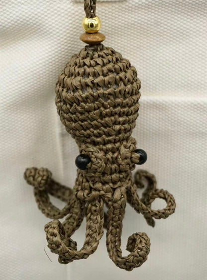 Handwoven Octopus Bag Charm - Natural Straw Keychain