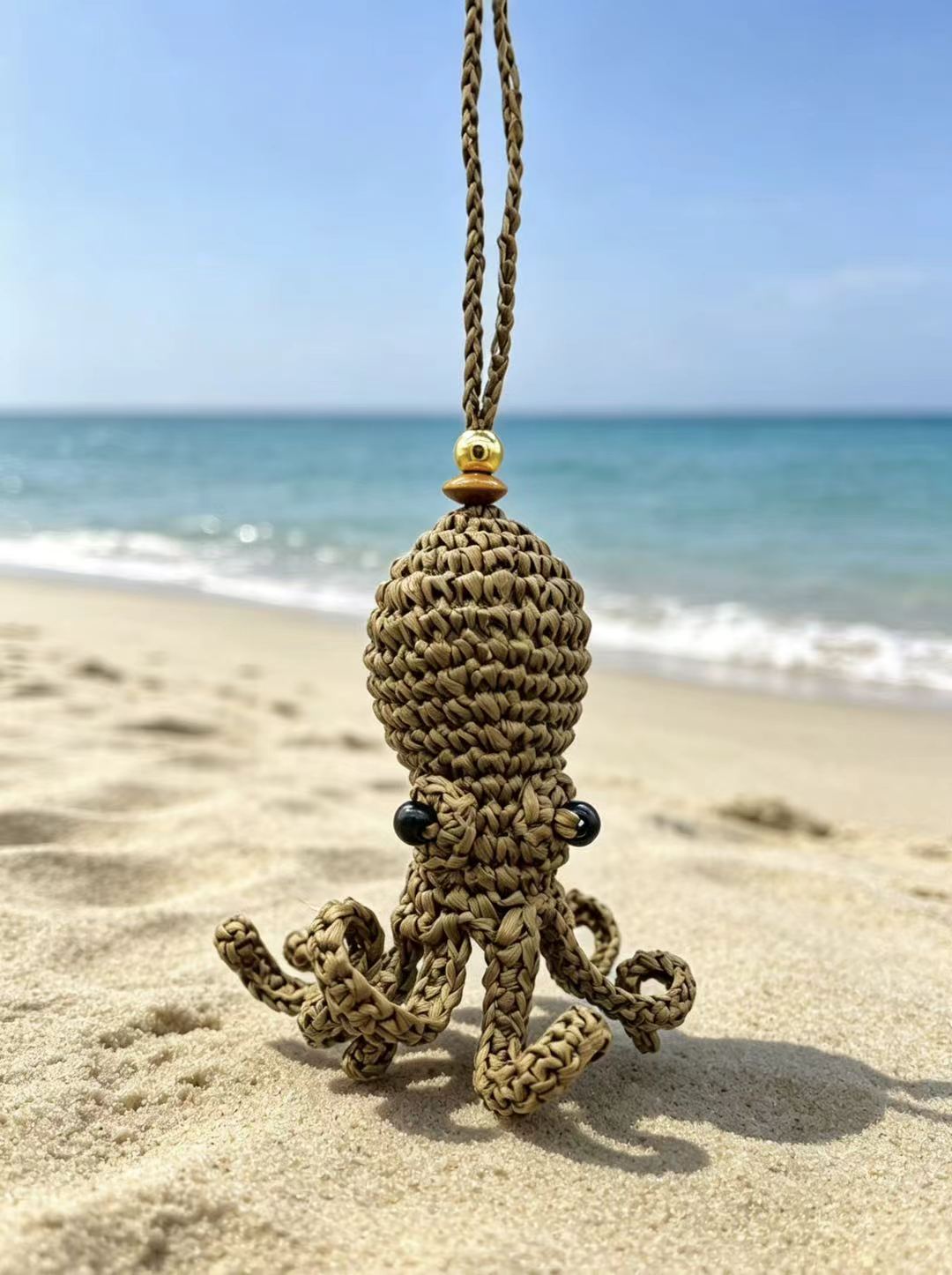Handwoven Octopus Bag Charm - Natural Straw Keychain