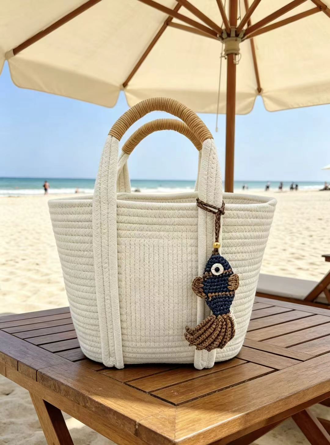Handwoven Straw Fish Charm - Natural Nautical Bag Accessory - Keychain