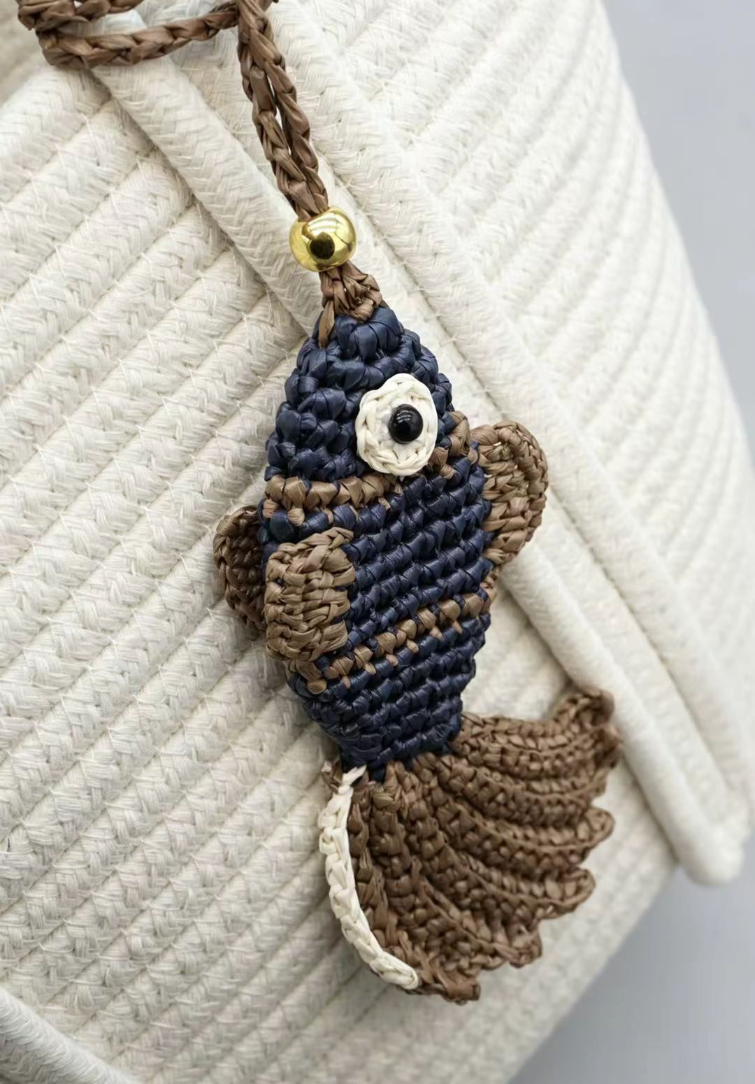 Handwoven Straw Fish Charm - Natural Nautical Bag Accessory - Keychain