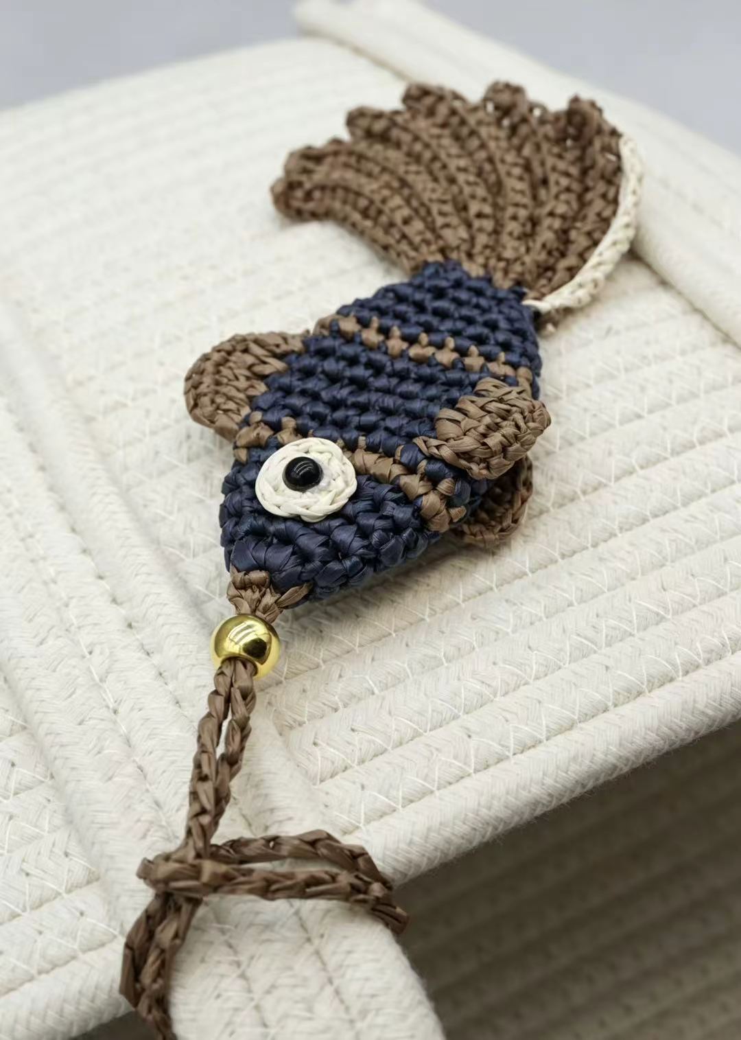 Handwoven Straw Fish Charm - Natural Nautical Bag Accessory - Keychain