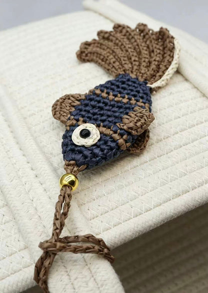 Handwoven Straw Fish Charm - Natural Nautical Bag Accessory - Keychain