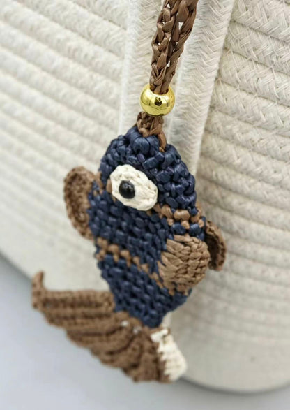 Handwoven Straw Fish Charm - Natural Nautical Bag Accessory - Keychain