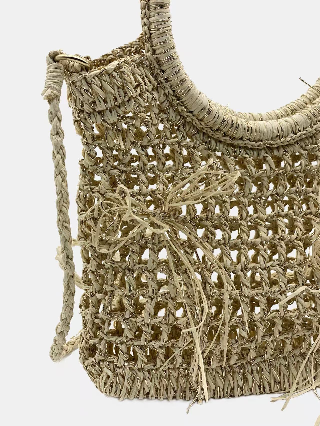 Woven Rattan Beach Tote - Net Style Summer Bag with Circular Handle - The Coastal Lumina