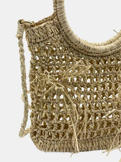 Woven Rattan Beach Tote - Net Style Summer Bag with Circular Handle - The Coastal Lumina