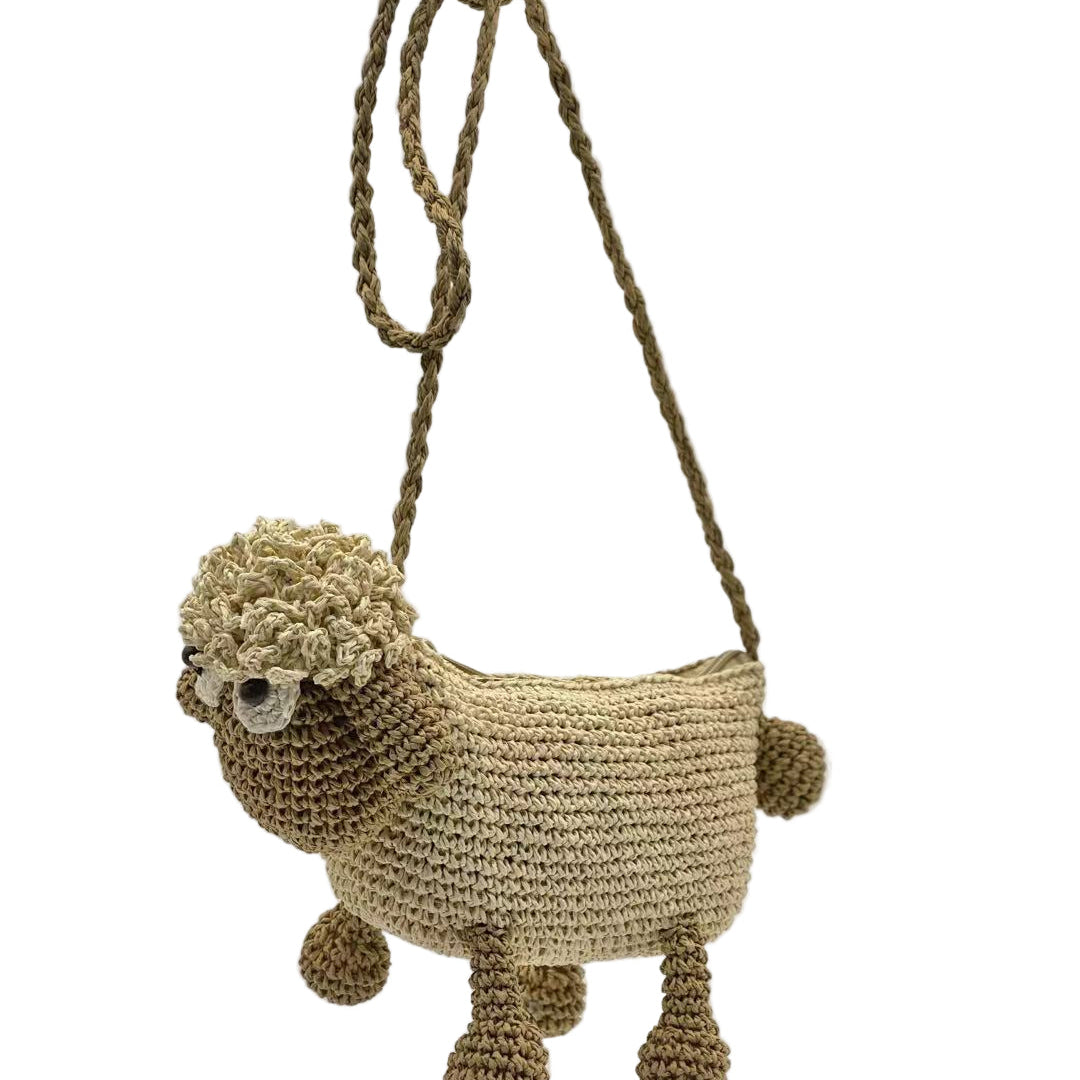 Handmade Sheep Crossbody Bag – Cute Woven Straw Animal Purse for Women & Kids