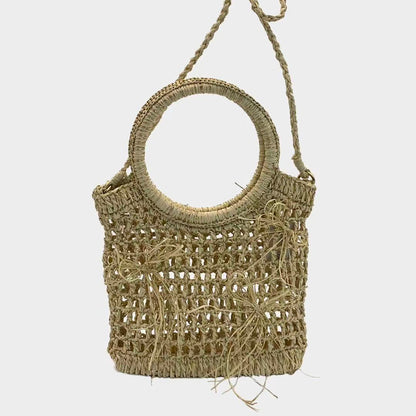 Woven Rattan Beach Tote - Net Style Summer Bag with Circular Handle - The Coastal Lumina