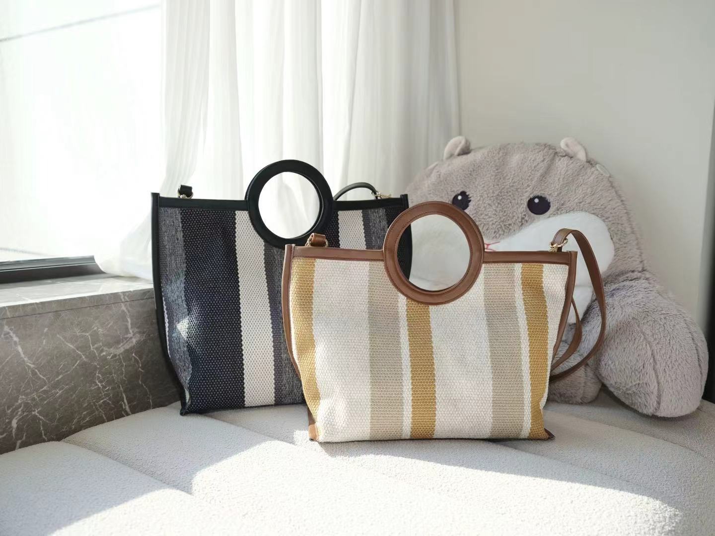 Striped Circle Handle Tote Bag Collection