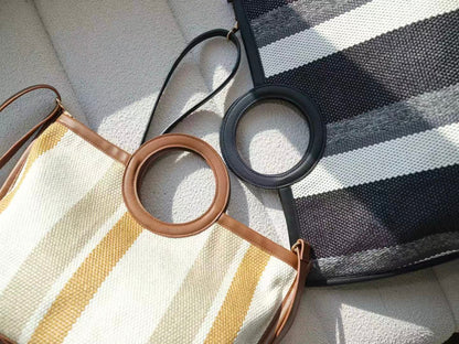 Striped Circle Handle Tote Bag Collection