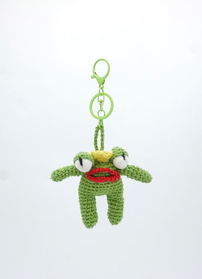 Fiery Red Lip Prince Frog Crochet Bag Charm