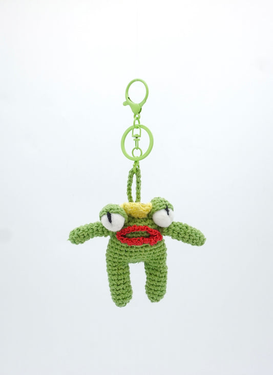 Fiery Red Lip Prince Frog Crochet Bag Charm