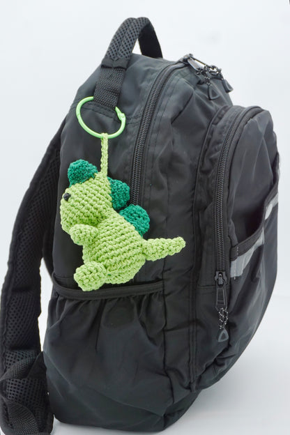 Pastel Green Dino Knitted Pendant for Purses