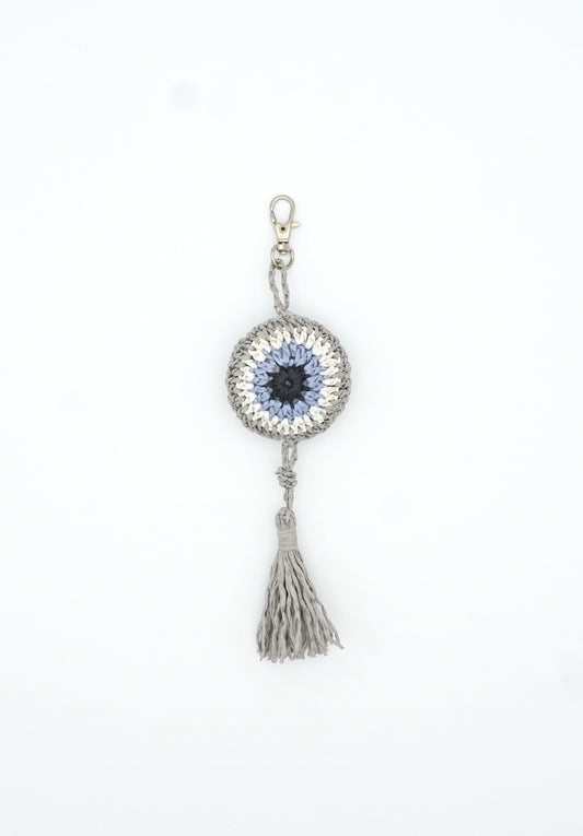 Grey Evil Eye Tassel Charm Bag Charm Keychain