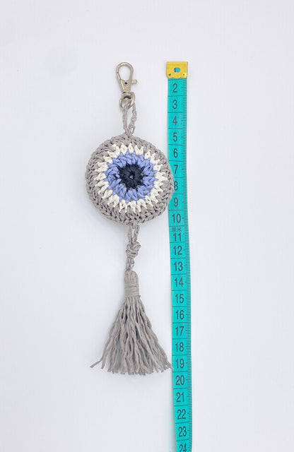 Grey Evil Eye Tassel Charm