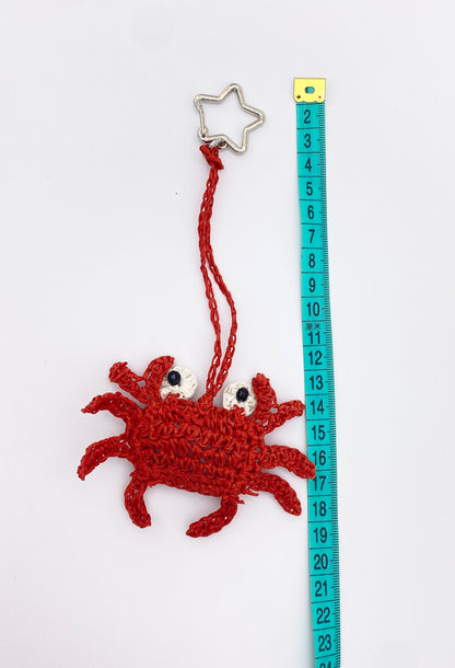 Googly-Eye Red Crab Crochet Beach Bag Charm