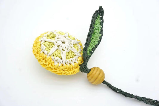 Raffia Lemon Keychain - Natural Paper Cord Tassel Bag Charm