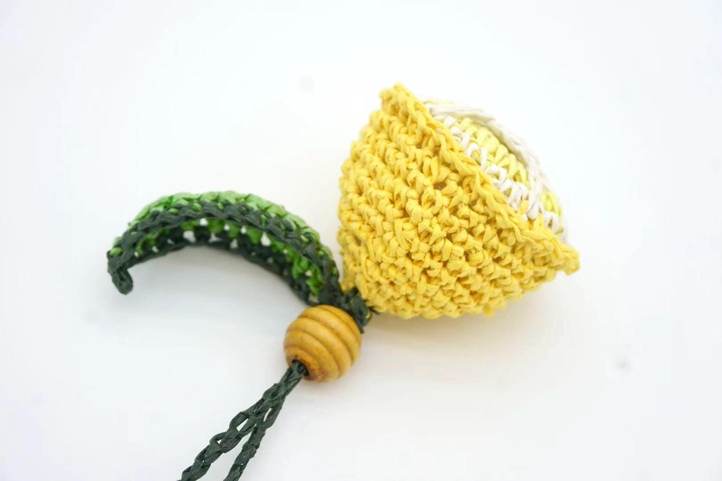 Raffia Lemon Keychain – Natural Paper Cord Tassel Bag Charm – Personalized Summer Accessory