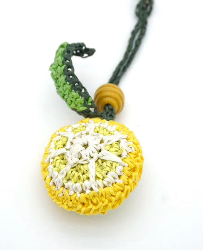 Raffia Lemon Keychain – Natural Paper Cord Tassel Bag Charm – Personalized Summer Accessory
