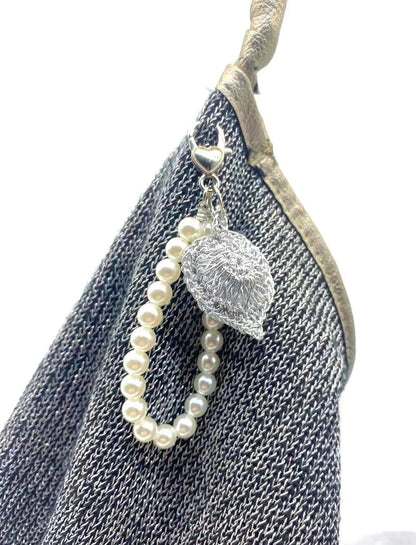 Hand-Crocheted Heart Pearl Keychain – Customizable Name Tassel Bag Charm