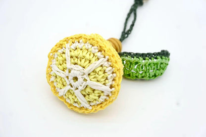 Raffia Lemon Keychain – Natural Paper Cord Tassel Bag Charm – Personalized Summer Accessory