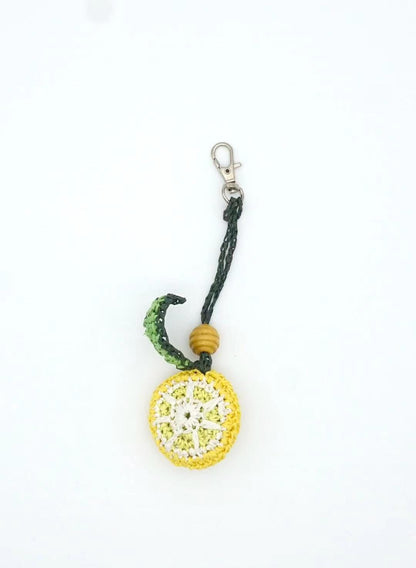 Raffia Lemon Keychain – Natural Paper Cord Tassel Bag Charm – Personalized Summer Accessory