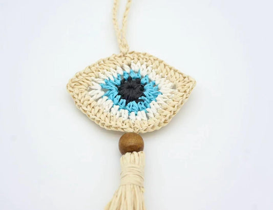 Raffia Evil Eye Bag Charm Keychain