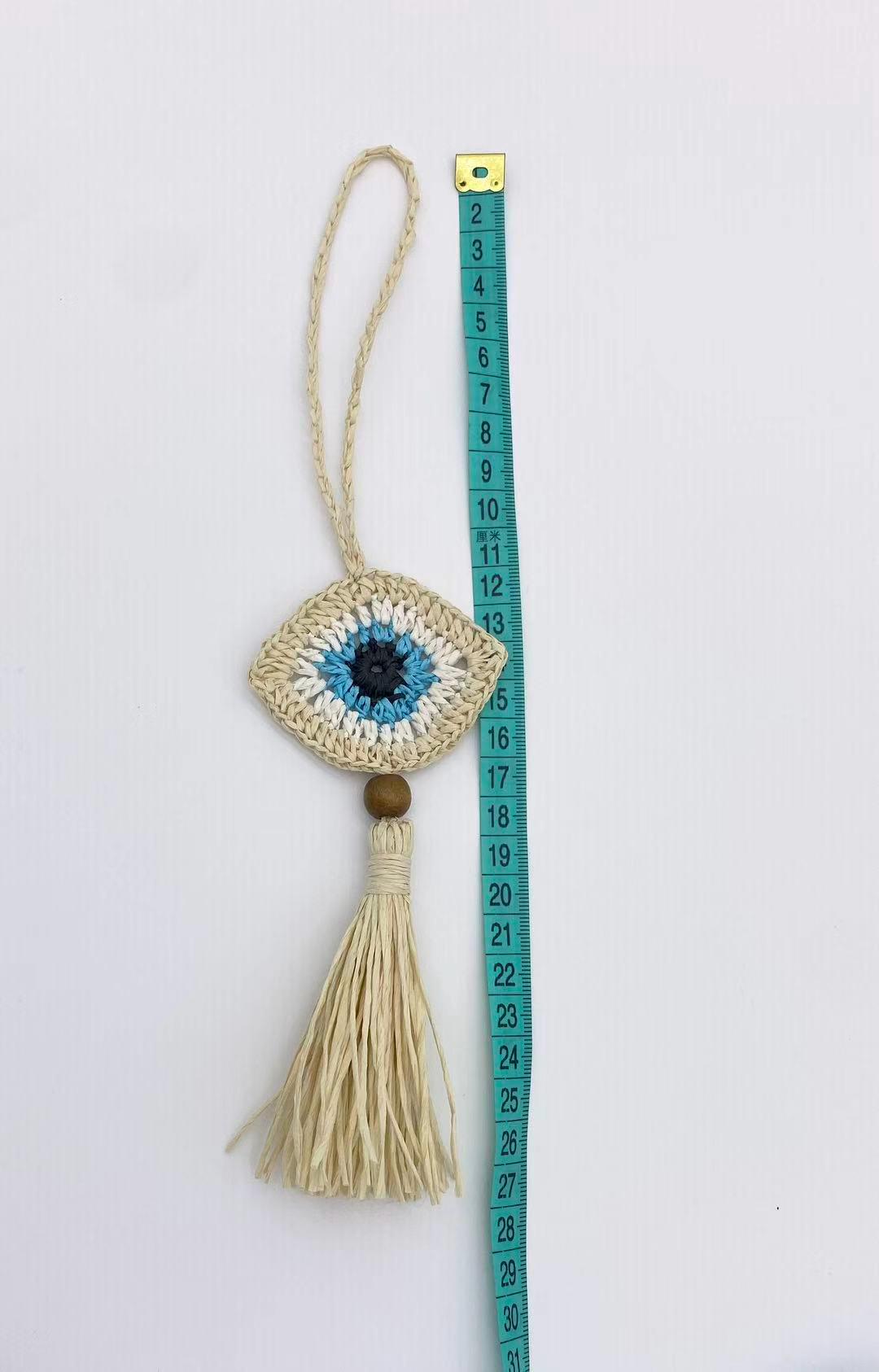 Raffia Evil Eye Charm – Natural Raffia Bag Accessory – Personalized Boho Keychain