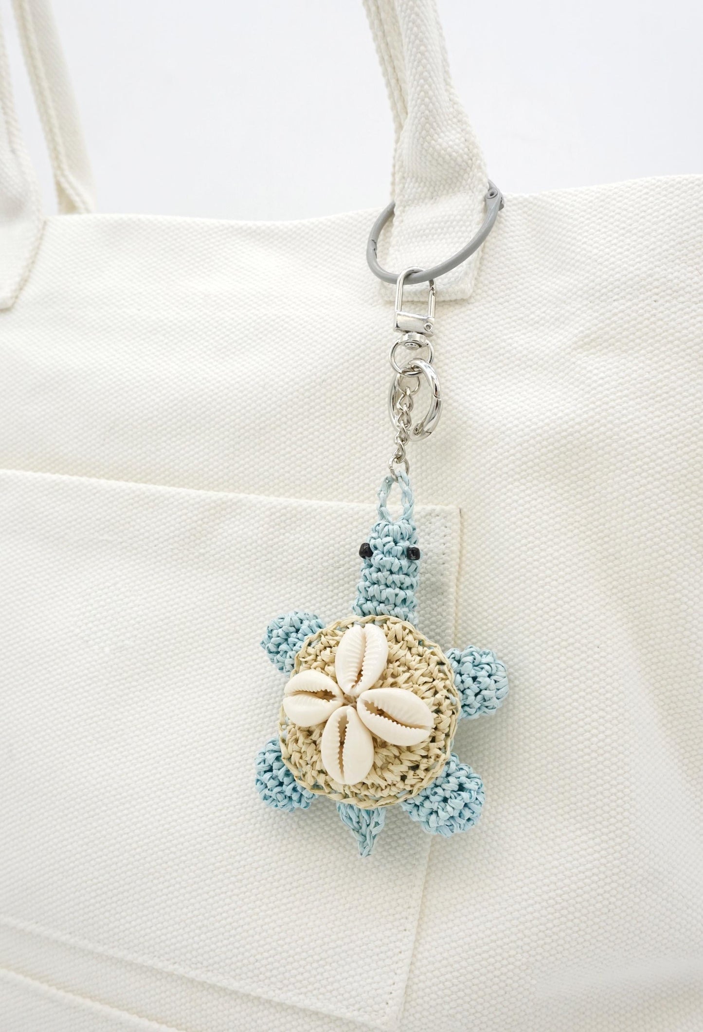 Raffia Turtle Charm with Cowrie Shells – Personalized Bag Charm Accessory