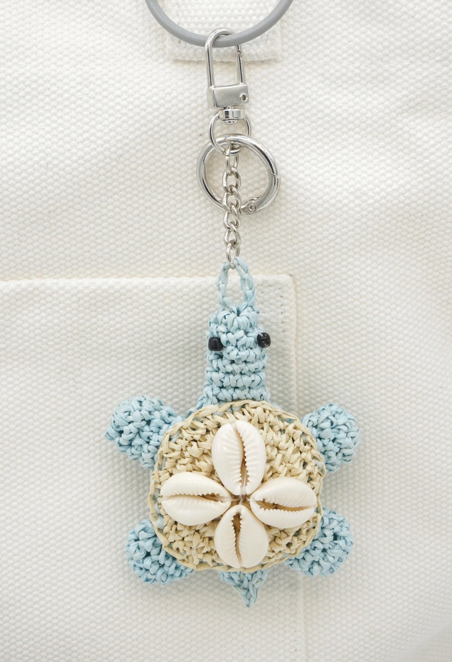 Raffia Turtle Charm with Cowrie Shells – Personalized Bag Charm Accessory