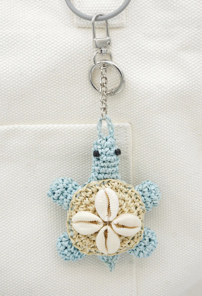 Raffia Turtle Charm with Cowrie Shells – Personalized Bag Charm Accessory