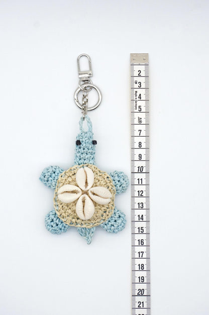 Raffia Turtle Charm with Cowrie Shells – Personalized Bag Charm Accessory