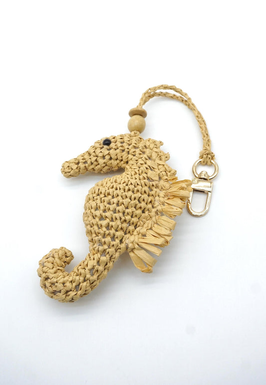 Seahorse Charm –Woven Straw Bag Accessory – Nautical Gift