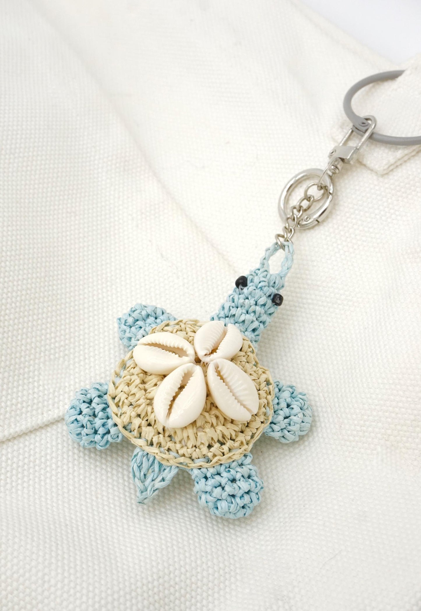 Raffia Turtle Charm with Cowrie Shells – Personalized Bag Charm Accessory