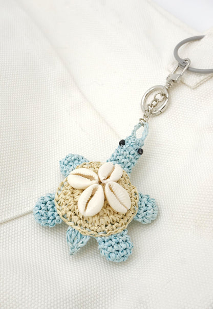 Raffia Turtle Charm with Cowrie Shells – Personalized Bag Charm Accessory