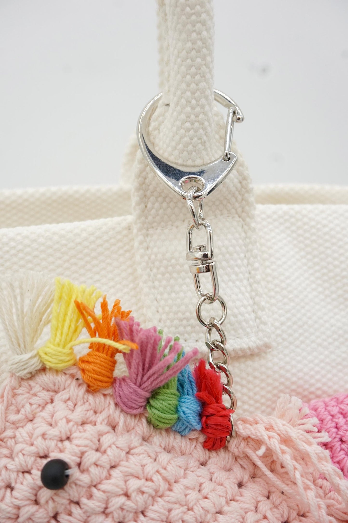Unicorn Keychain – Natural Paper Cord Tassel Bag Charm – Rainbow Mane Accessory