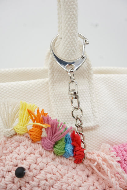 Unicorn Keychain – Natural Paper Cord Tassel Bag Charm – Rainbow Mane Accessory