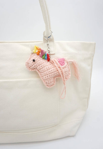 Unicorn Keychain – Natural Paper Cord Tassel Bag Charm – Rainbow Mane Accessory