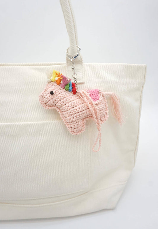 Unicorn Keychain – Natural Paper Cord Tassel Bag Charm – Rainbow Mane Accessory
