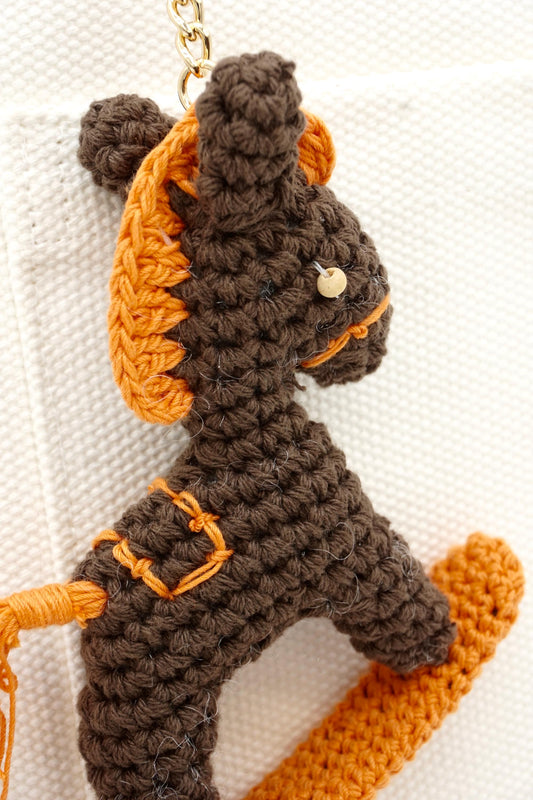 Raffia Rocking Horse Keychain - Natural Paper Cord Tassel Bag Charm