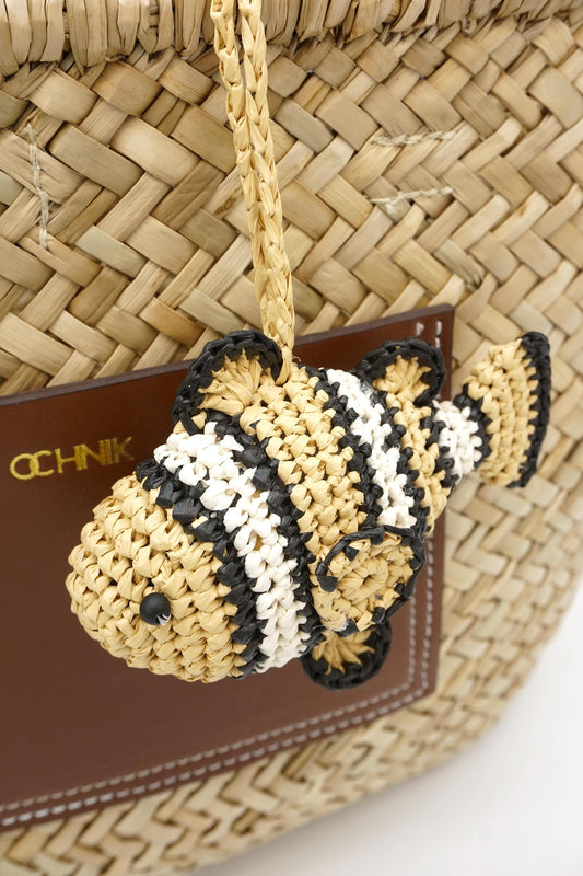 Raffia Clownfish Keychain: Hand Woven Ocean Animal Bag Charm