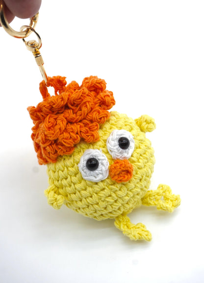 Handwoven Yellow Chick Keychain – Natural Paper Cord Tassel Bag Charm – Personalized Name Accessory