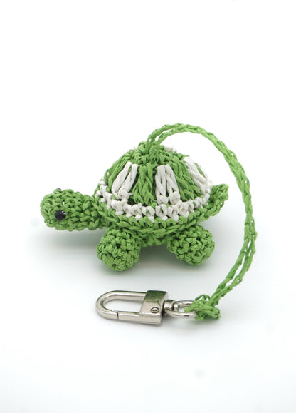Handwoven Natural Paper Cord Turtle Keychain – Customizable Name Tassel Bag Charm