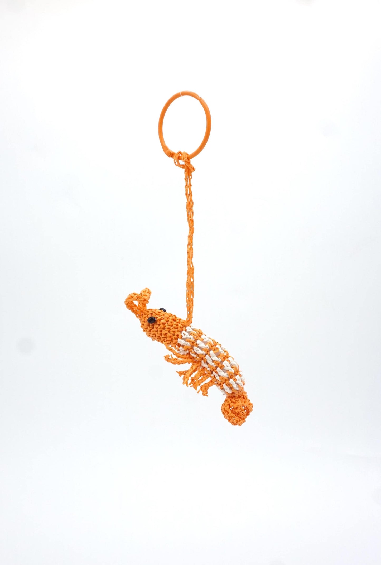 Raffia Shrimp Keychain: Orange Woven Coastal Bag Charm