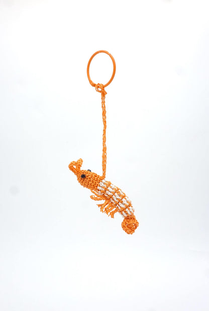 Raffia Shrimp Keychain: Orange Woven Coastal Bag Charm