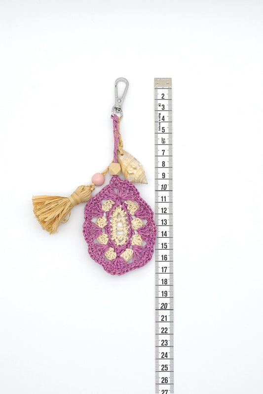 Handmade Crochet Shell Tassel Keychain - Boho Seashell Bag Charm