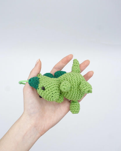 Hand Crocheted Dinosaur Keychain – Amigurumi Cotton Bag Charm – Kawaii Backpack Accessory