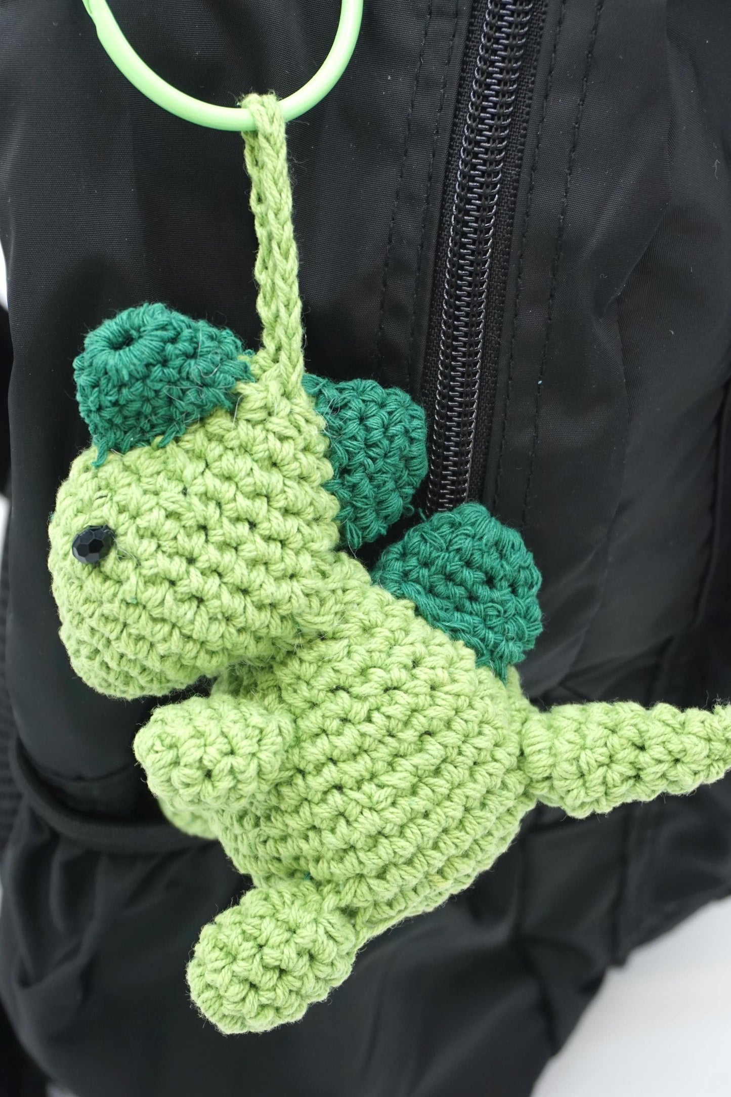 Hand Crocheted Dinosaur Keychain – Amigurumi Cotton Bag Charm – Kawaii Backpack Accessory