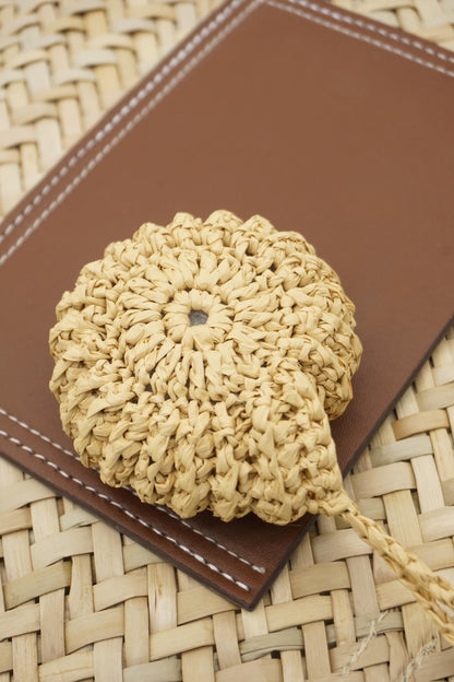 Crochet Raffia Pumpkin Bag Charm – Woven Straw Keychain, Boho Fall Accessory